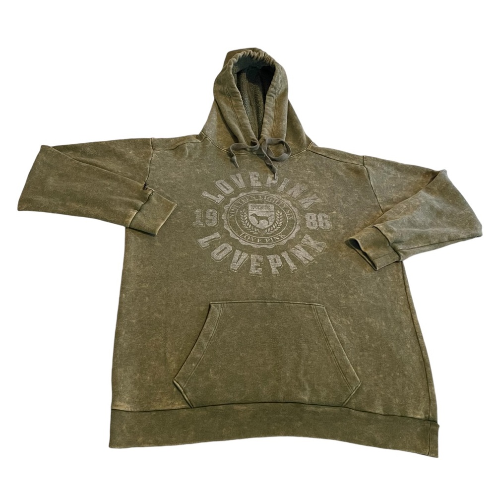 Pink Victoria’s Secret Hoodie Women Medium Green Camouflage Sweatshirt Sweater